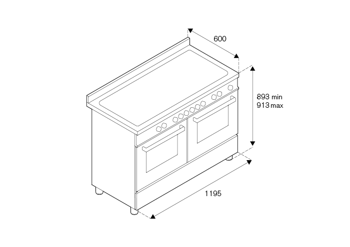 120 cm table de cuisson à induction + gril, double four électrique